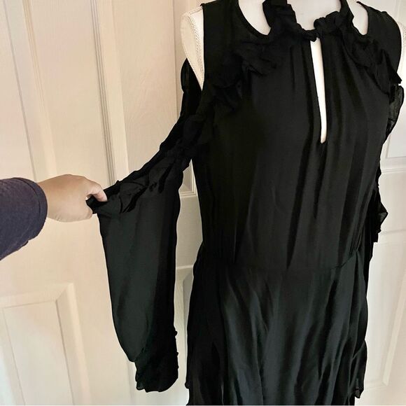 IRO Hanie cold-shoulder ruffled gauze mini dress Black FR 42 / US 10 MSRP $360 - Picture 5 of 12